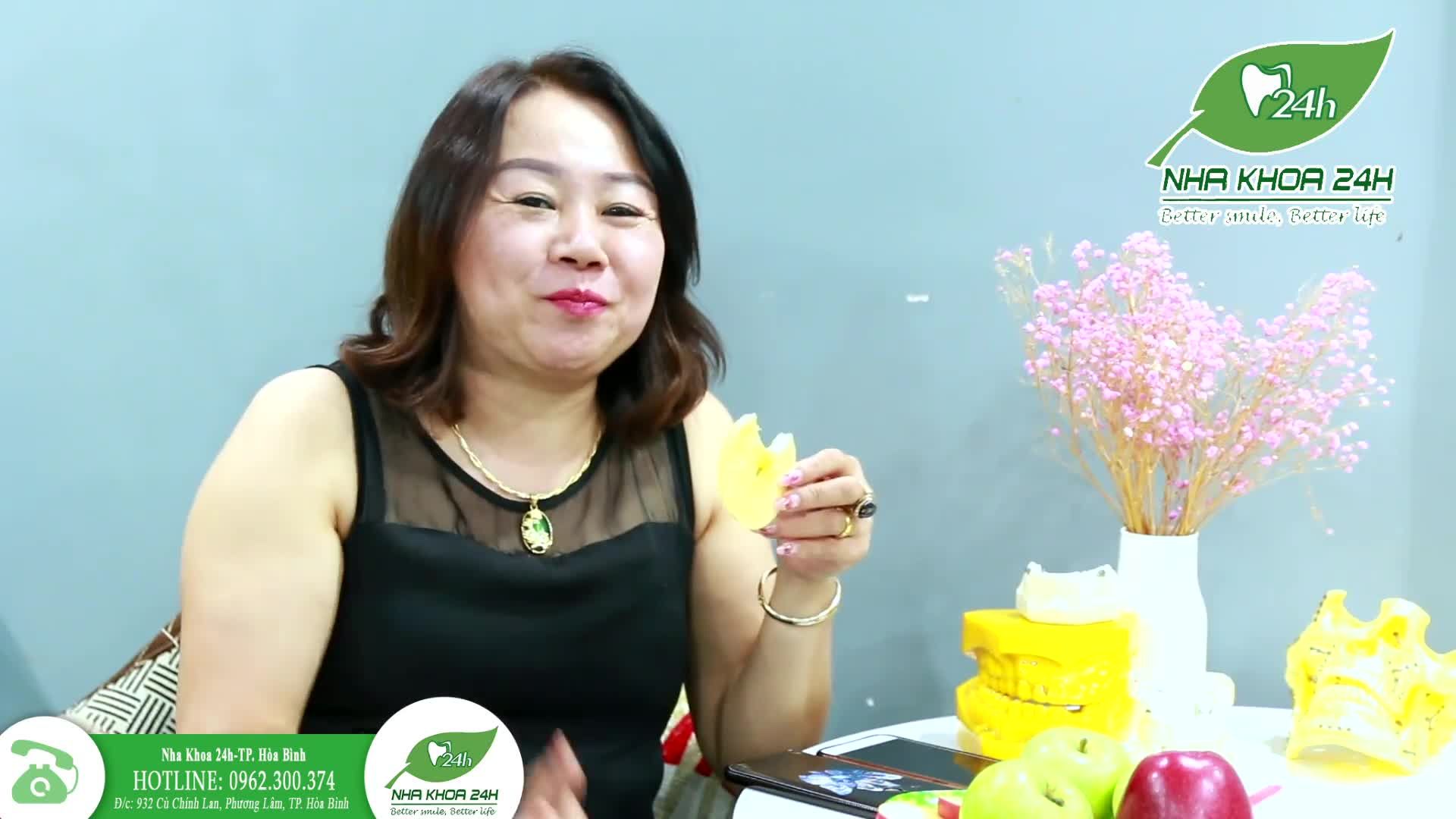 BN Nguyễn Thị Lan 48 tuổi ở Lương Sơn- Hoà Bình chia sẽ quá trình làm phục hình thẩm mỹ 20 răng sứ cao cấp Diamond Glass xuất sứ Italia bảo hành 15 năm tại Nha Khoa 24H.