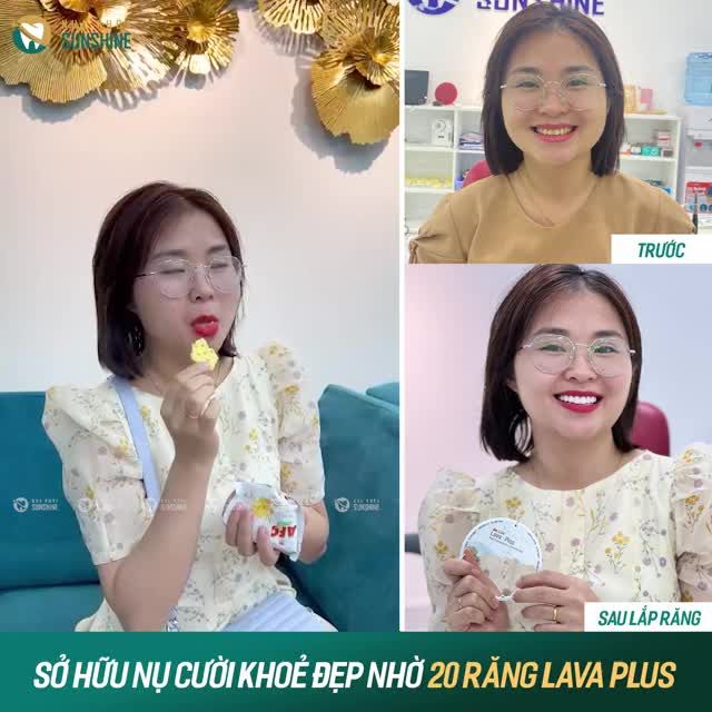 Chị Trần Thị Hằng ăn thử sau khi thực hiện bọc 20 Răng