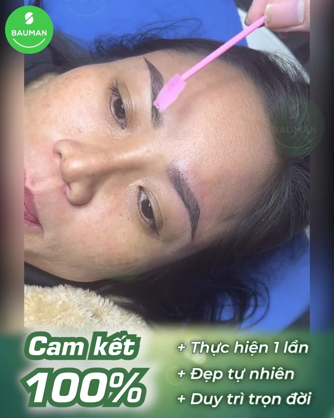 Cấy lông mày nữ trên nền đã phun xăm