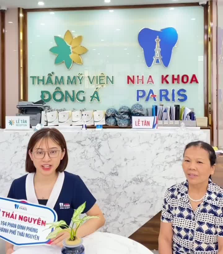 Cô khách hàng Nguyễn Thị Lý khi thực hiện dịch vụ răng sứ (07 răng Bio Paris - răng cửa) tại Nha khoa Paris Thái Nguyên.