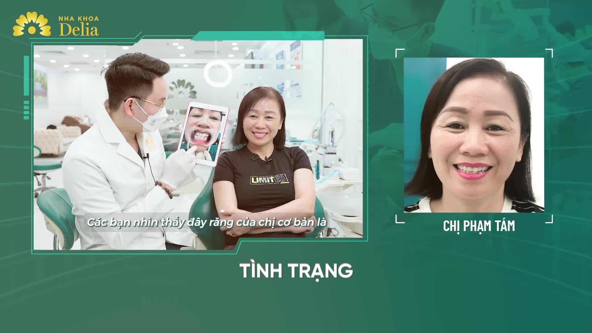 Khách hàng Phạm Tám gặp phải tình trạng: nhiễm màu - sâu kẽ - khấp khểnh - trụ implant răng (đã làm ở nước ngoài) bị lung lay.