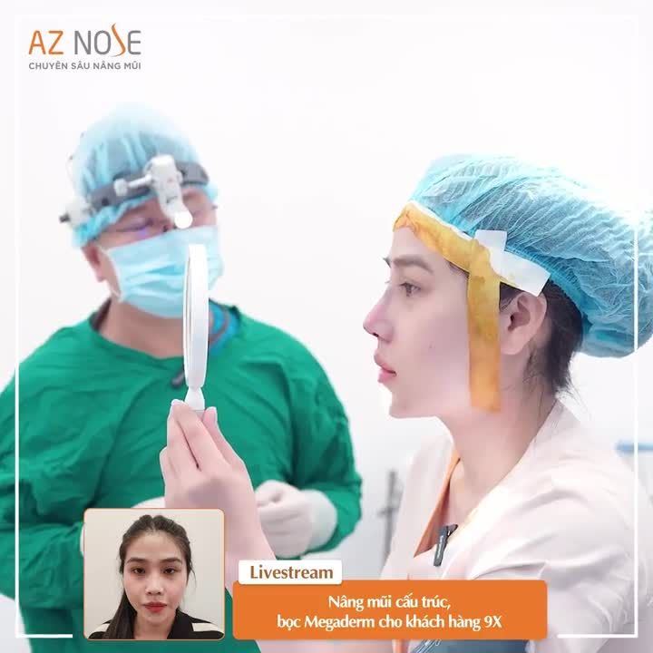 Nâng mũi cấu trúc, sụn Surgiform, bọc Megaderm cho khách hàng 9X.