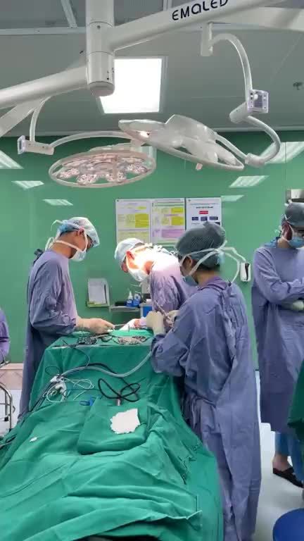 Các bác sĩ của đoàn chuyên gia Nuoy Hoa Kỳ phối hợp cùng các bác sĩ thẩm mỹ và răng hàm mặt bệnh viện Hồng Ngọc thực hiện phẫu thuật chỉnh hình xương hàm trên và hàm dưới, phẫu thuật chỉnh hình cằm cho bệnh nhân Ngô Hương Linh
