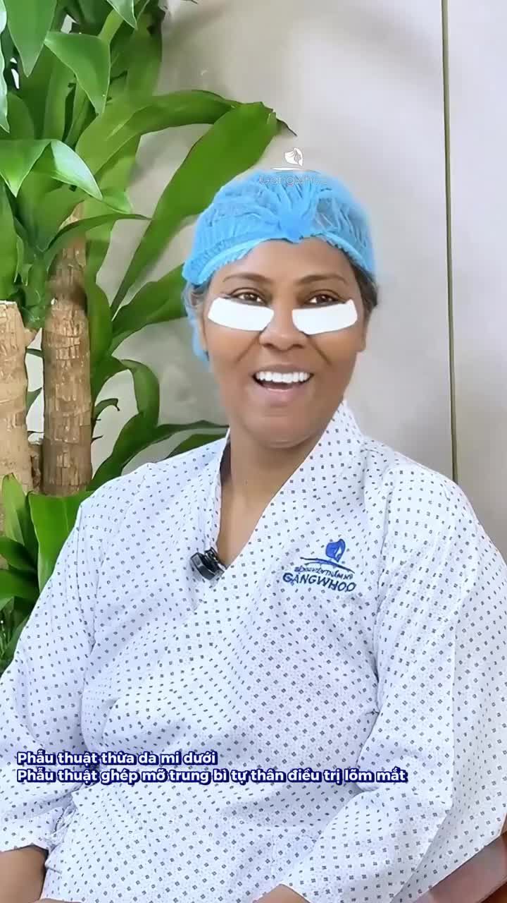 Khách hàng quốc tế hài lòng với dịch vụ cắt mí dưới và cấy mỡ mí dưới điều trị lõm mắt tại Gangwhoo.