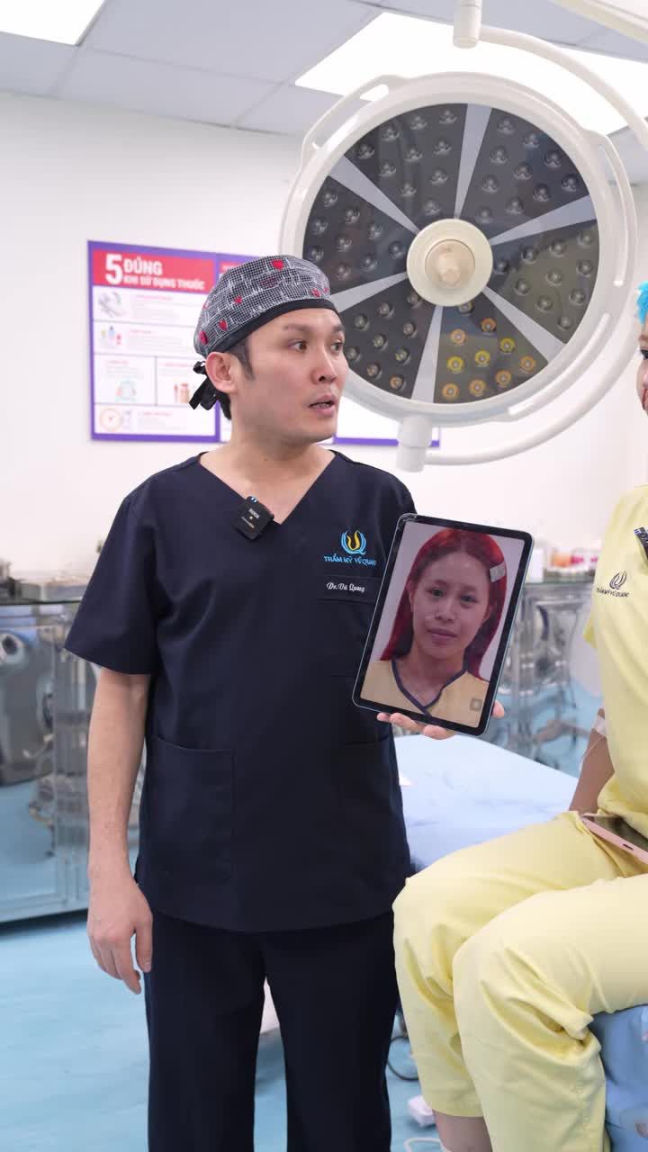 Kết quả tái sinh lại chiếc mũi tẹt, lệch vách ngăn cho Hot tiktok Lờ Miu do Bác sĩ Vũ Quang kiến tạo.