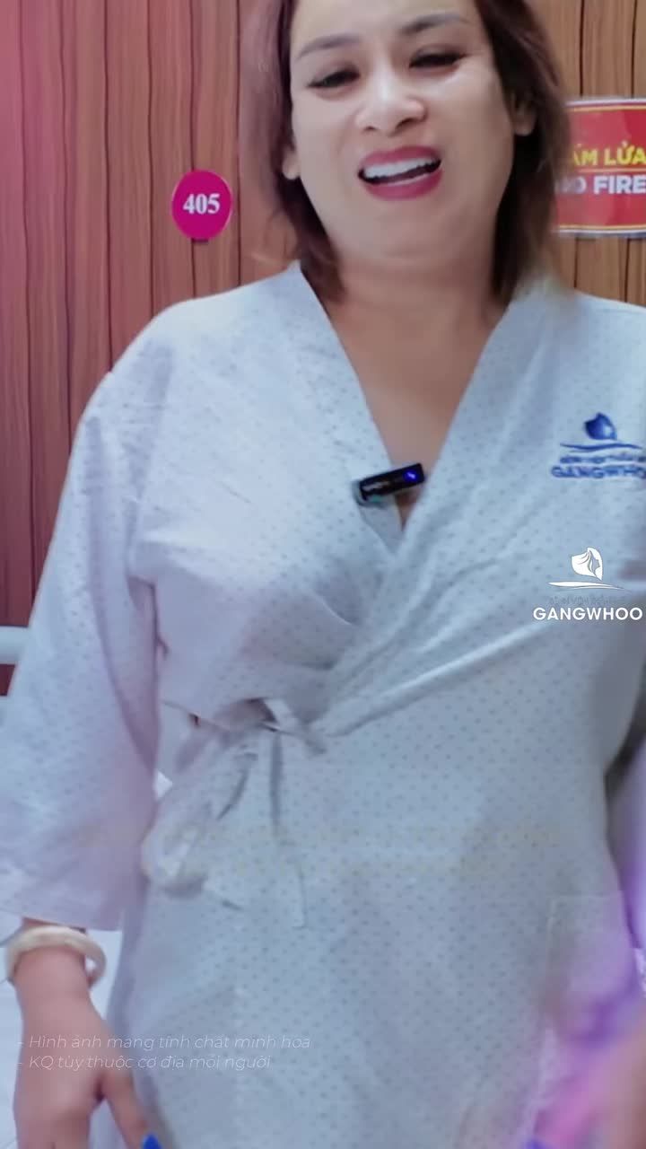 Chị khách háo hức chia sẻ trải nghiệm vừa thực hiện giảm mỡ bụng cấy m.ỡ V3 tại Gangwhoo