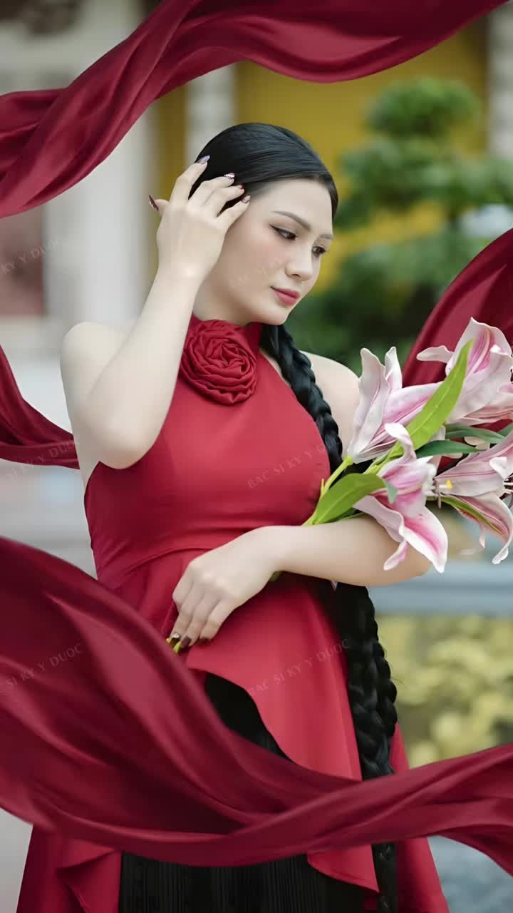 Người ta mặc màu đỏ để nổi bật. Còn em... nổi bật vì góc nghiêng quá đẹp.