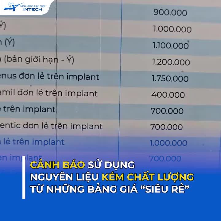 SỬ DỤNG VẬT LIỆU KÉM CHẤT LƯỢNG TRONG NHA KHOA: CẢNH BÁO TỪ NHỮNG BẢNG GIÁ "SIÊU RẺ"!