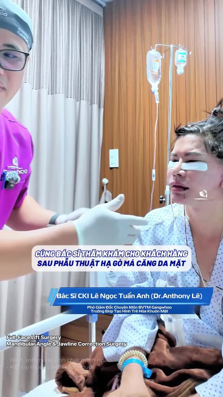 Cùng Bác sĩ thăm khám khách hàng sau phẫu thuật hạ gò má + căng da mặt có sử dụng nội soi 4K tại bệnh viện thẩm mỹ Gangwhoo.