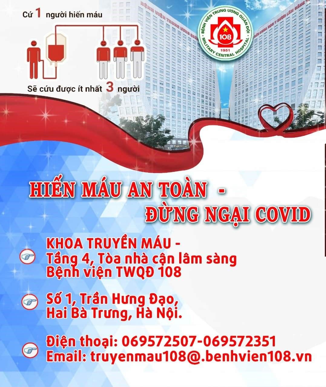 Chăm sóc sức khỏe khi hiến máu mùa dịch Covid 19 - Bệnh viện 108