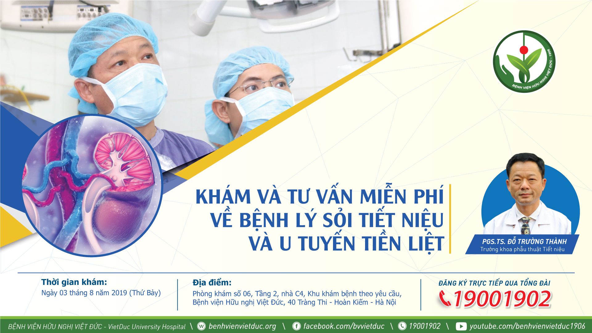 Khám và tư vấn miễn phí bệnh lý sỏi tiết niệu và u tuyến tiền liệt cùng các chuyên gia hàng đầu về tiết niệu - Bệnh viện Việt Đức